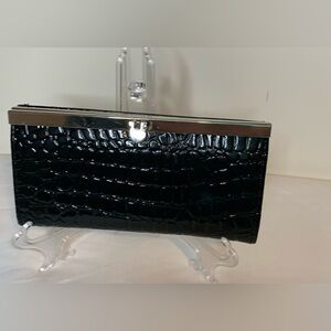 Black Crocodile Embossed Clutch